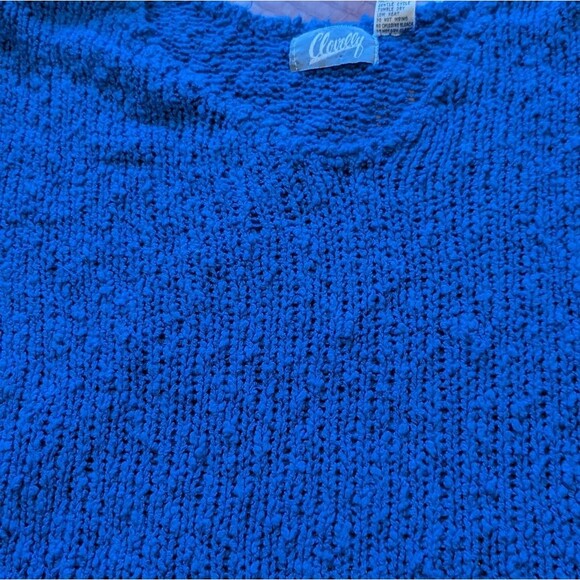 Clovelly 80s Vtg Blue Chunky V-Neck Sweater Tee Shoulder Pads Size Medium - Picture 6 of 9